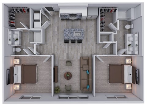 Floor plan for 2 beds, 2 baths, 1026 sqft